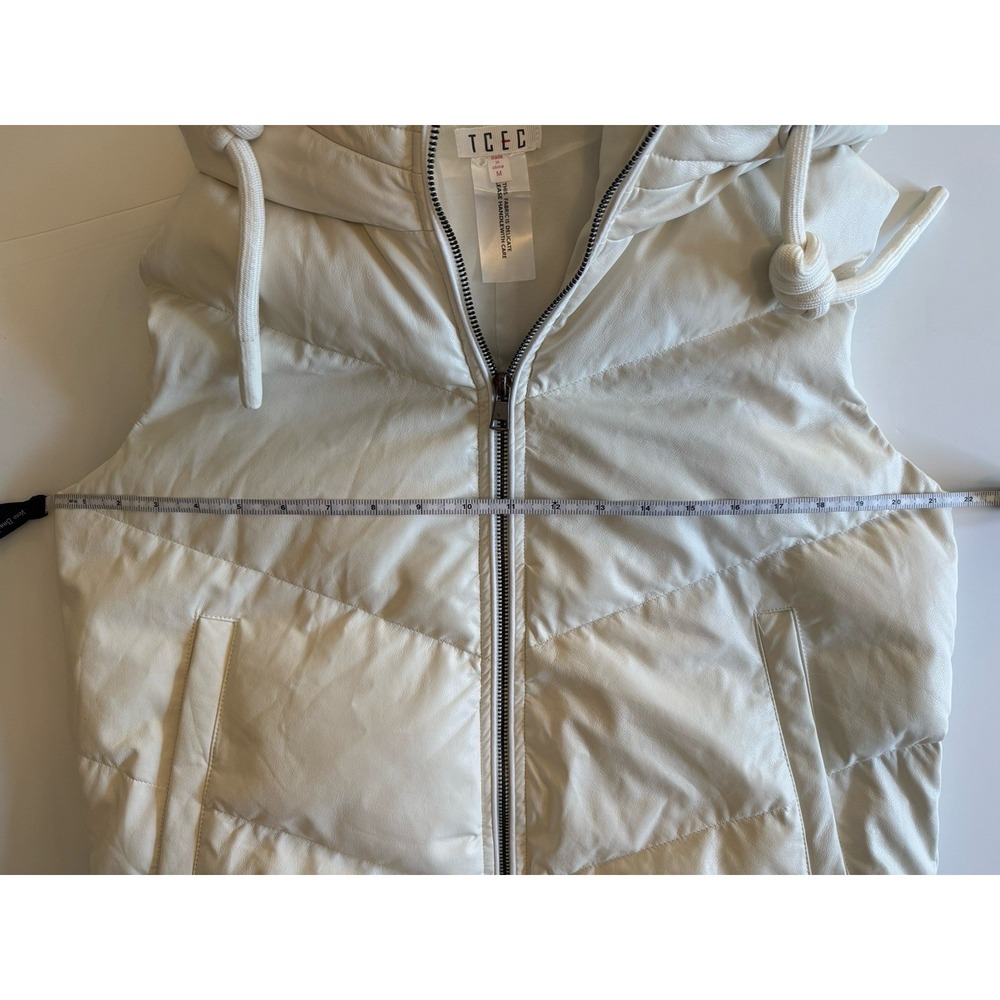 TCEC White Faux Leather Hooded Vest Chevron Quilted - Picture 12 of 14